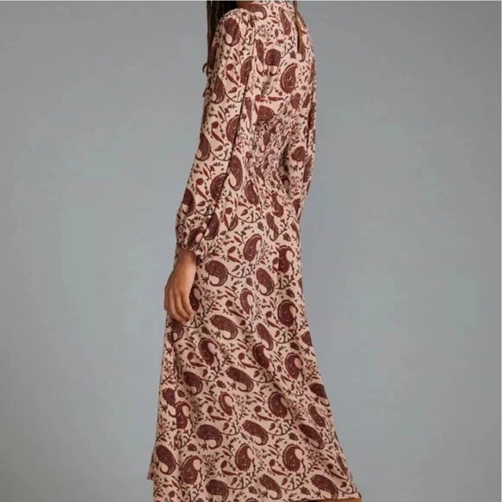 Lusana Anthropologie Smocked Prairie Paisley Boho Midi Dress XS NWT Cottagecore - Picture 3 of 14